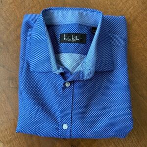 Nicole‎ Miller Shirt Mens Medium Cobalt Blue Dress Patterned Button Long Sleeve